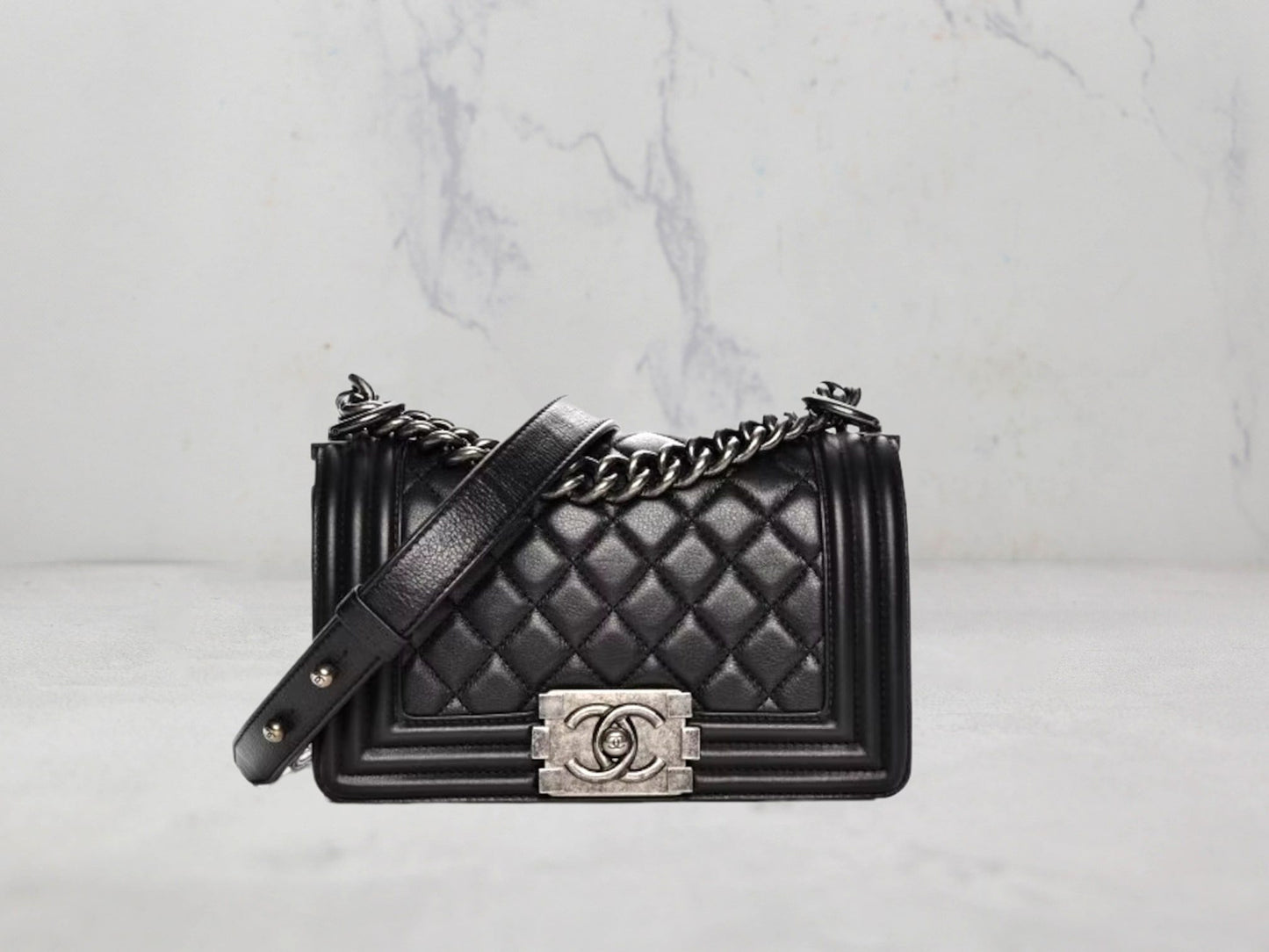 Chanel Boy Flap Quilted Calfskin Ruthenium Small Black