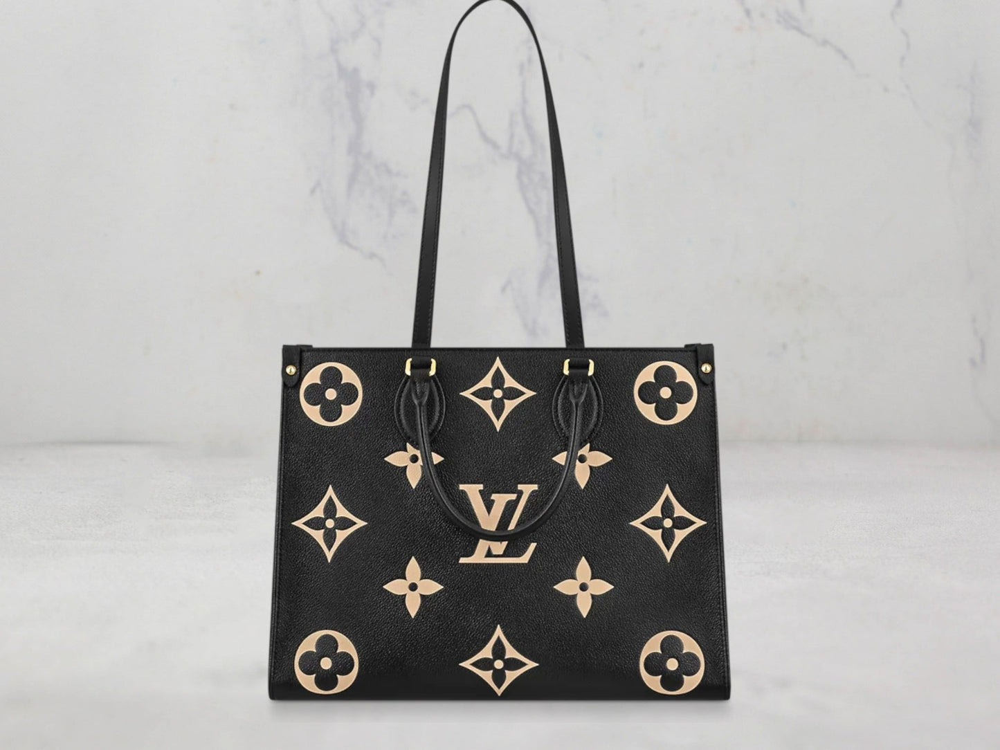 Louis Vuitton – Cabas Onthego (Taille Moyen) Cuir Monogram Empreinte Bicolore - Noir