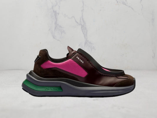 Prada Baskets Systeme en cuir brossé - Rose