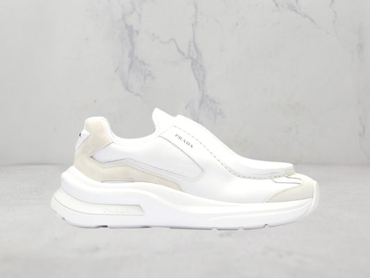 Prada Baskets Systeme en cuir brossé - Blanc