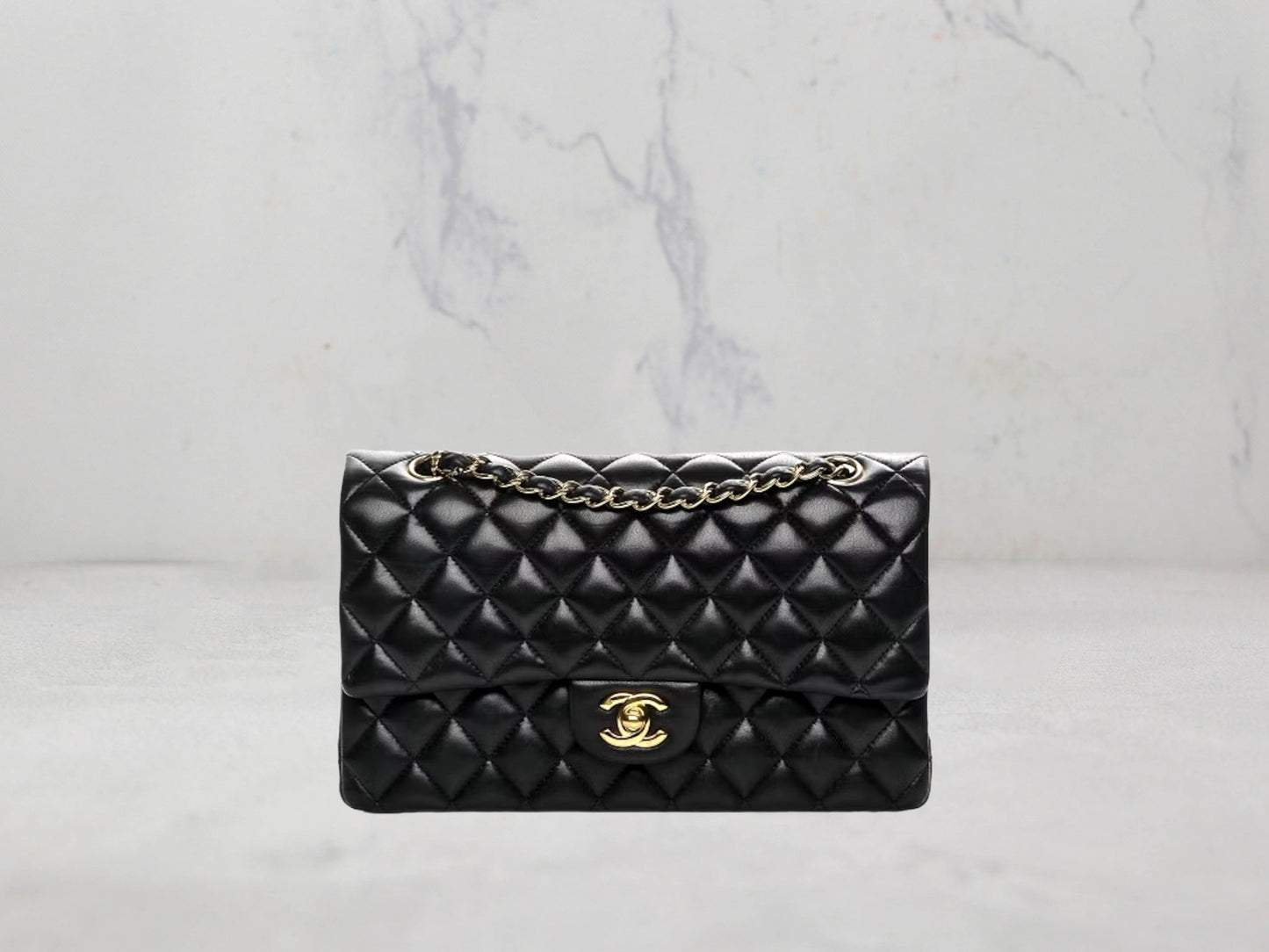 Chanel Classic Double Flap Quilted Lambskin Gold-tone Medium Black