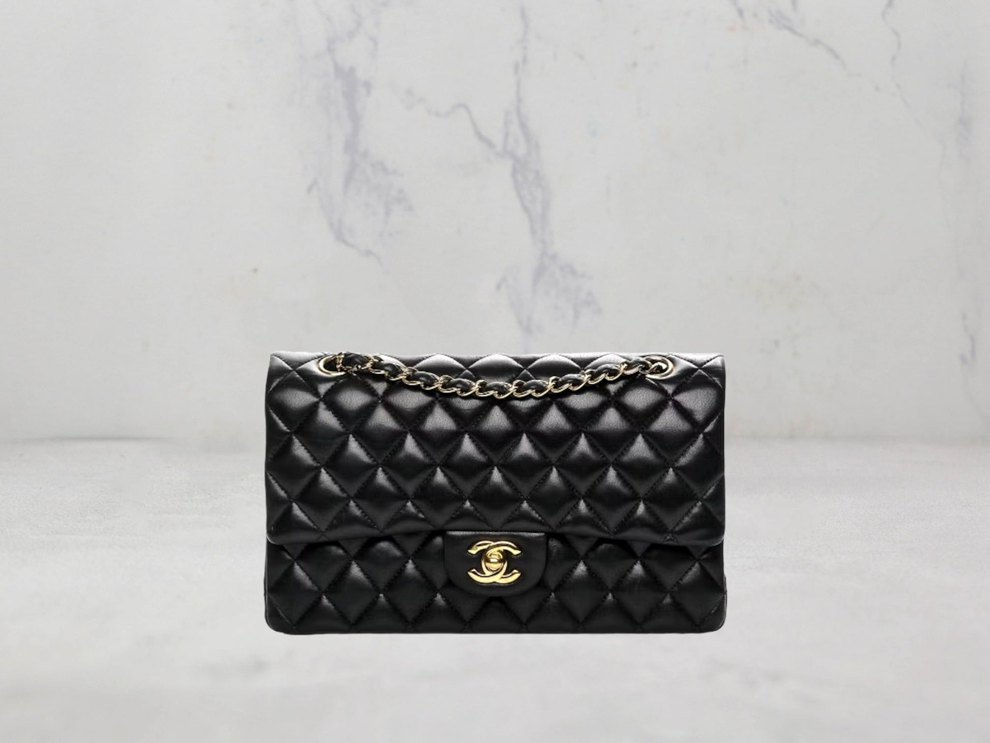 Chanel Classic Double Flap Quilted Lambskin Gold-tone Medium Black