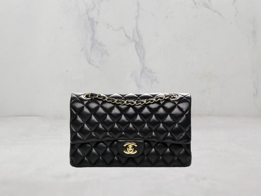 Chanel Classic Double Flap Quilted Lambskin Gold-tone Medium Black