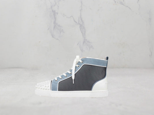 Christian Louboutin &#8211; Lou Spikes Sneakers Hautes - Blanc / Bleu clair
