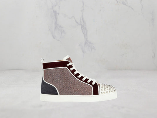 Christian Louboutin &#8211; Lou Spikes Sneakers Hautes - Blanc / Marron