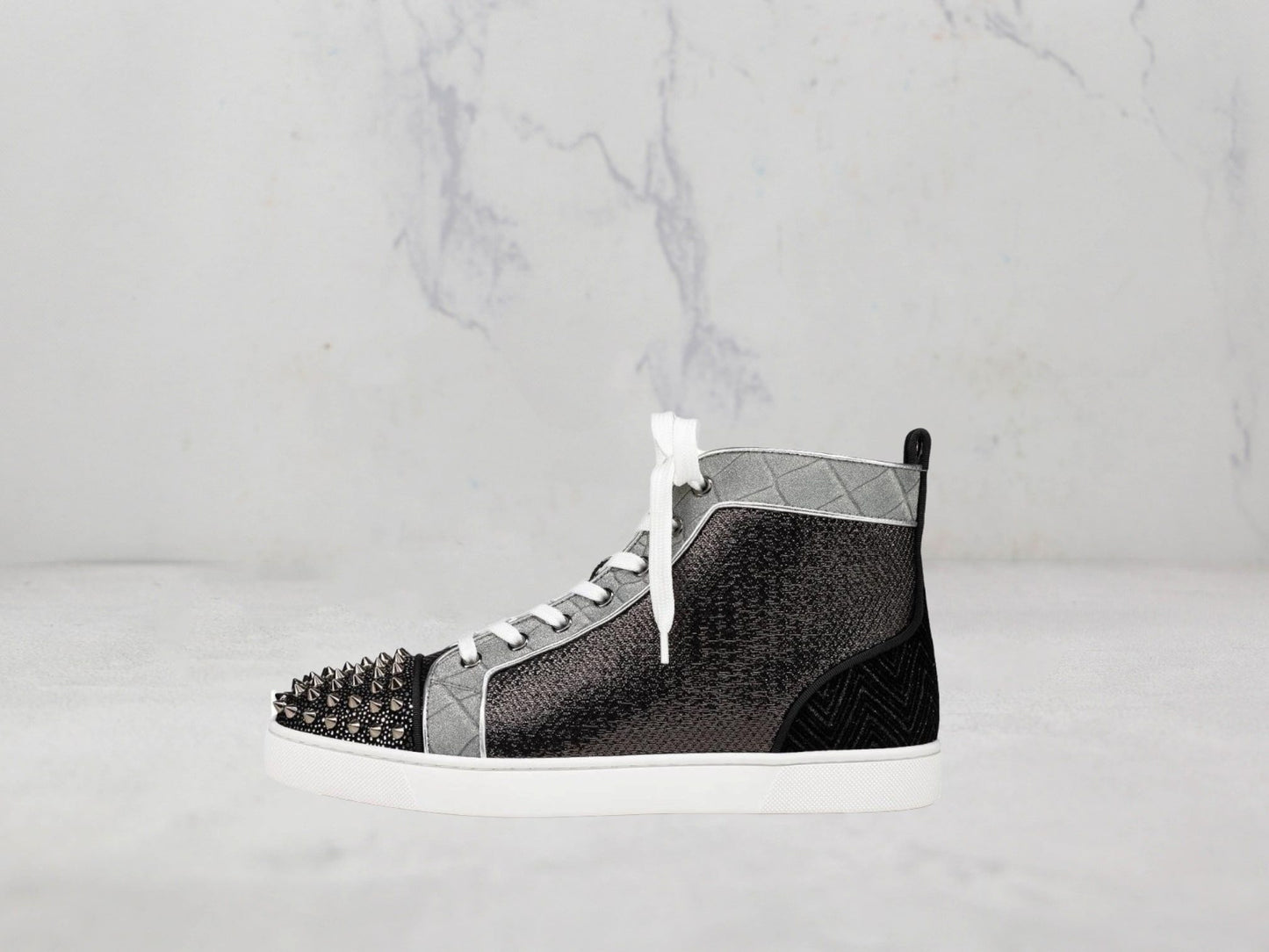 Christian Louboutin &#8211; Lou Spikes Sneakers Hautes - Blanc/Noir