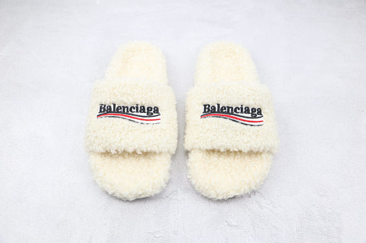 Balenciaga Sandale Furry - Blanc