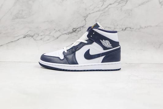 Jordan 1 Mid White Metallic Gold Obsidian - 